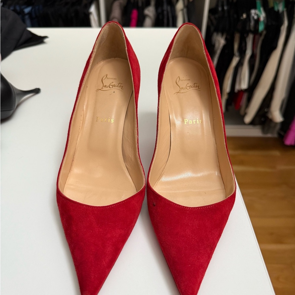 Authentic Christian Louboutin Red Suede Pumps Size 38.5